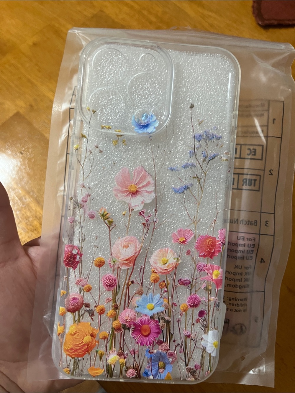 SHEIN Clear Glitter Floral Phone Case - Pink Blue Orange Multi